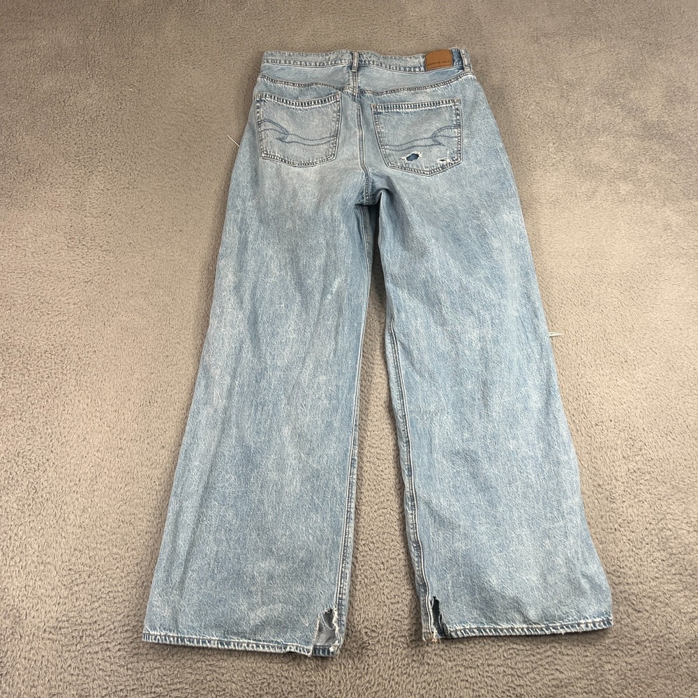 American Eagle Super High Rise Baggy Wide Leg Jeans Womens 8 Blue Distressed - Picture 14 of 16